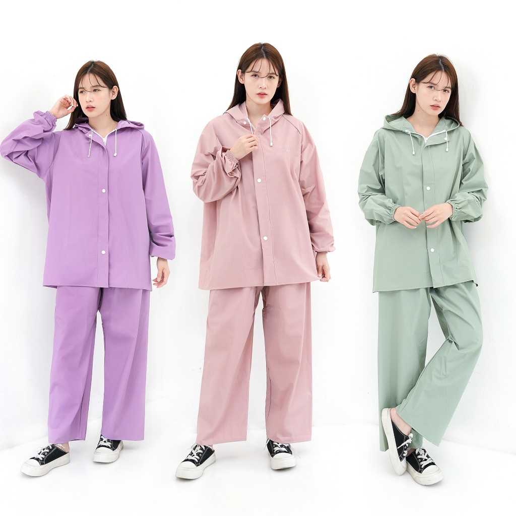 Aimon Jas Hujan Pria Wanita Tebal Warna Pastel Setelan Jaket Celana