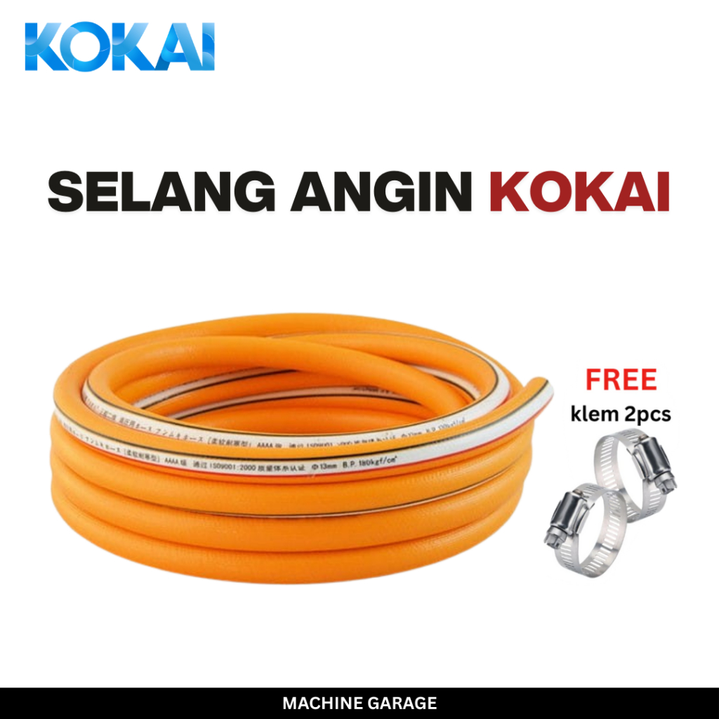 Selang Angin Kompresor Tekanan Tinggi Kokai Premium Kuning - Air Hose Bengkel Kuat Fleksibel 10 20 30 40 50 Meter