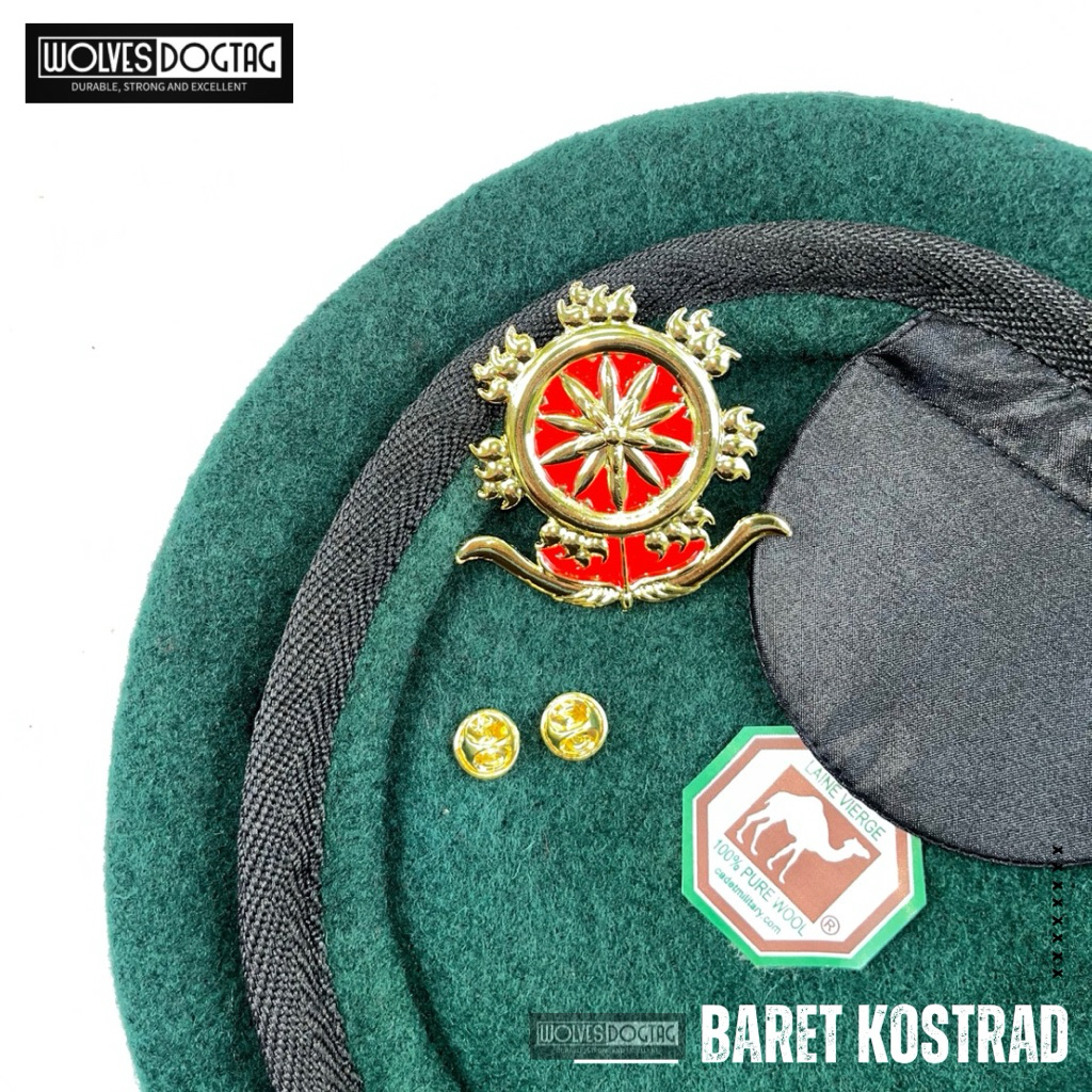 Baret Kostrad / baret kostrad satu set camel / baret camel / baret hijau / topi kostrad / baret TNI 