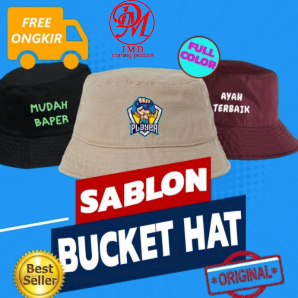 A&A CUSTUM SABLON/BORDIR Topi Bucket Costum Logo, Tulisan, DLL  Polos Dan Sablon Bebas Tersedia Pari