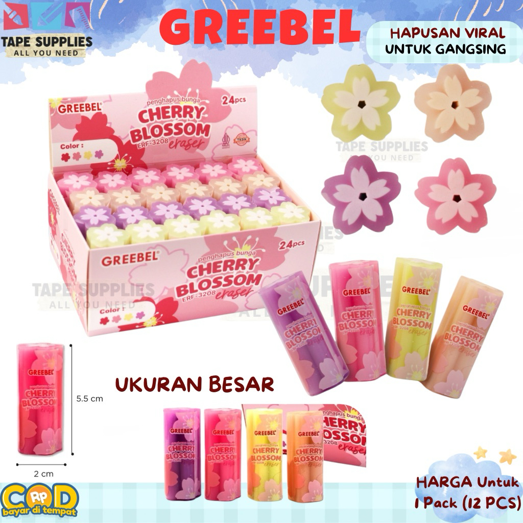 

NEW (12/24PCS) Greebel Penghapus GANGSING VIRAL Cherry Blossom Viral – Eraser Bunga Lucu Unik Ukuran Besar