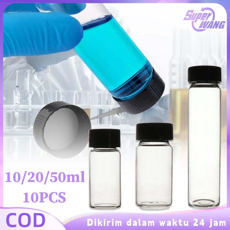 10pcs Botol Kaca Mini 10/20/50ml Botol Beling Kecil Botol Kaca Tutup Ulir Botol Sample Parfum Botol 