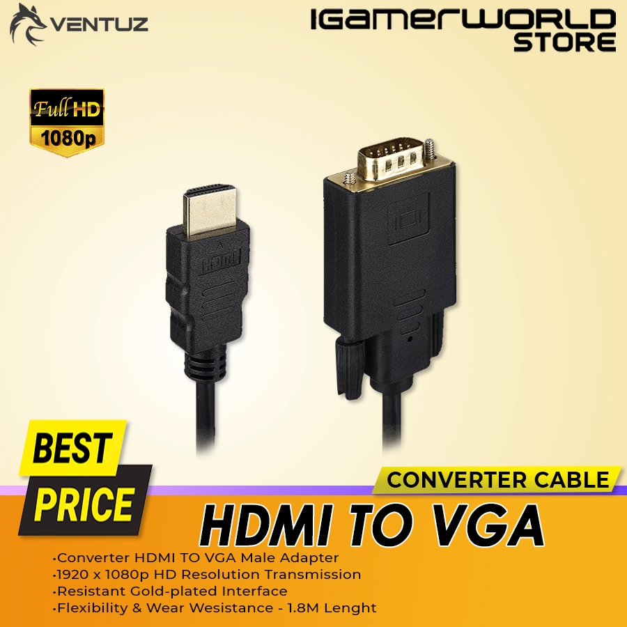 Ventuz Converter Kabel HDMI to VGA Male 1.8m FHD Adapter Converter Cable