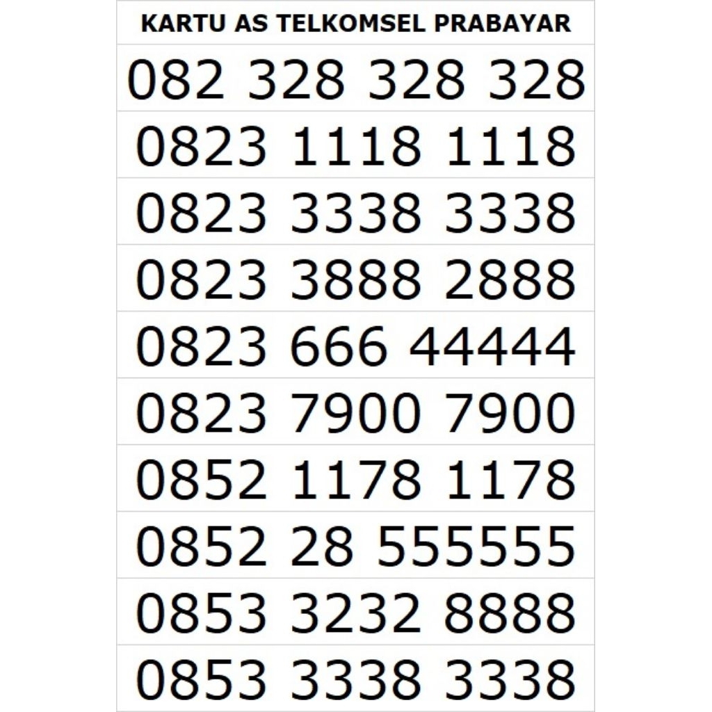 Nomor cantik 888  KARTU AS TELKOMSEL PRABAYAR (0823 / 0852 / 0853)