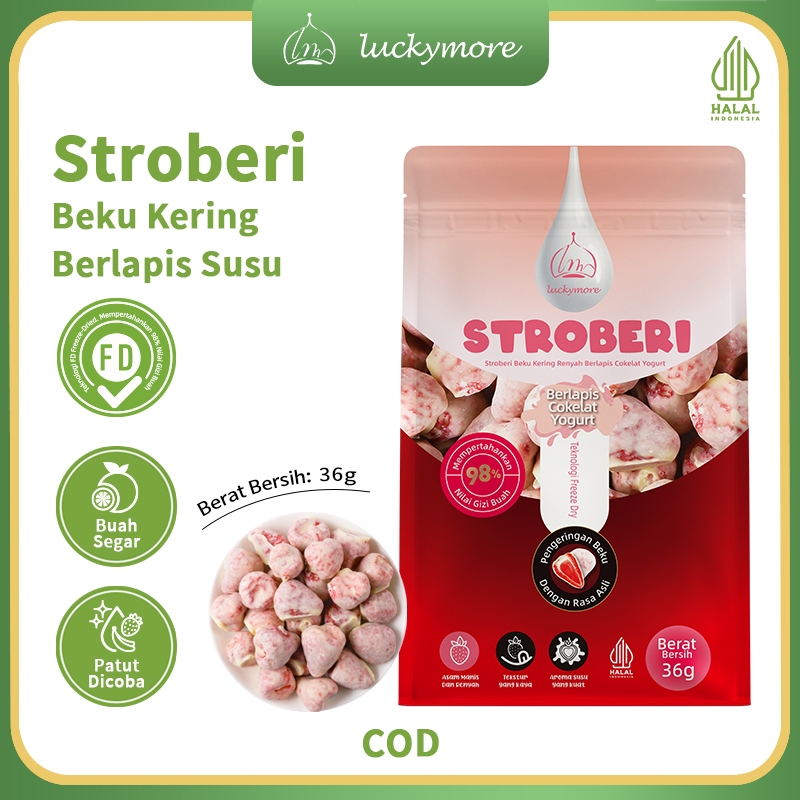【Luckymore】HALAL Stroberi Beku Kering Renyah Berlapis Coklat 32g- Coklat Lapisan Stroberi Beku Kerin