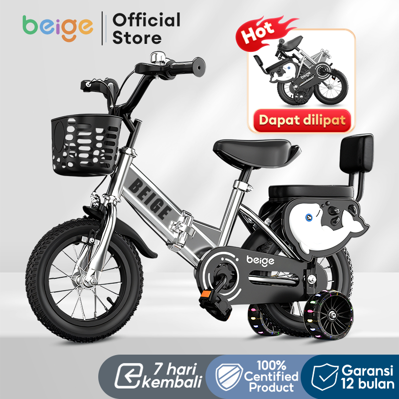 BEIGE Sepeda Anak/Sepeda Lipat/12&14&16/Dengan roda bantu usia 2-8 tahun