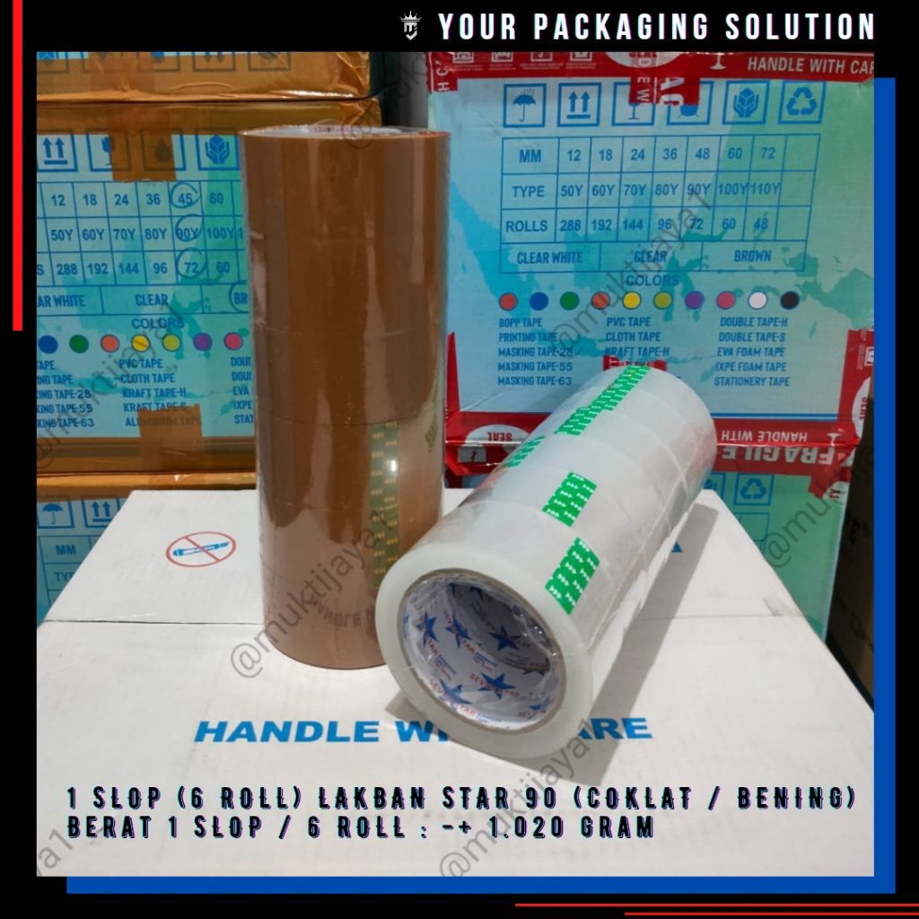 

1 SLOP (6 ROLL) LAKBAN STAR 90 / LAKBAN SEVEN STAR / ISOLASI / OPP