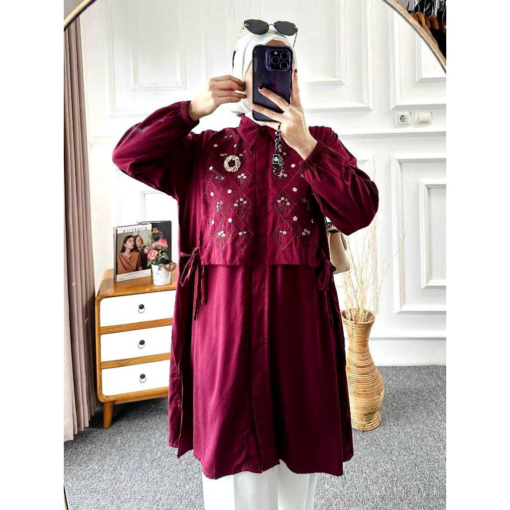 Hawaruni - Joana Tunik Bordir Katun Rayon Twill Premium