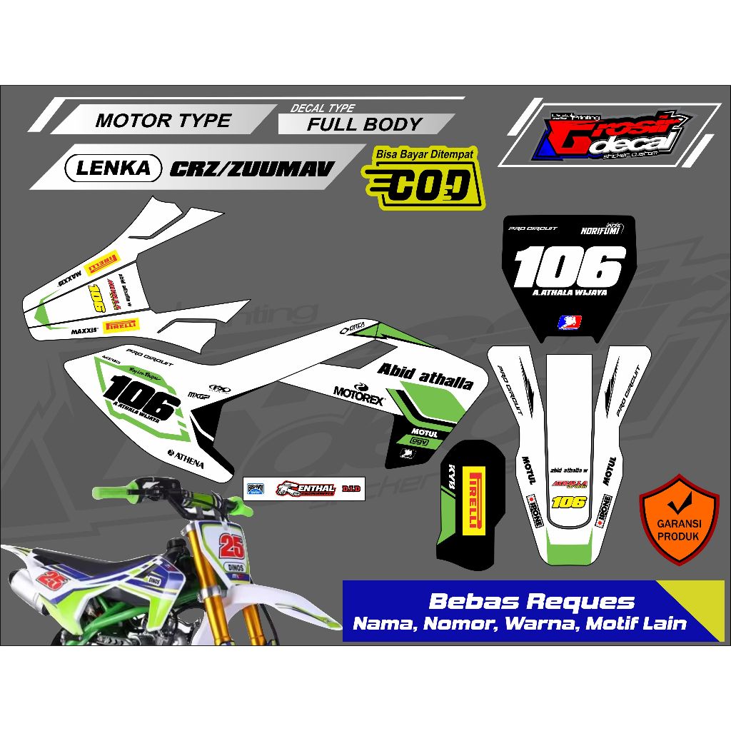 Decal Sticker Mini Trail LENKA / HSX / CRZ / ZUUMAV /Tao Motor 110cc Full Body Free Custom
