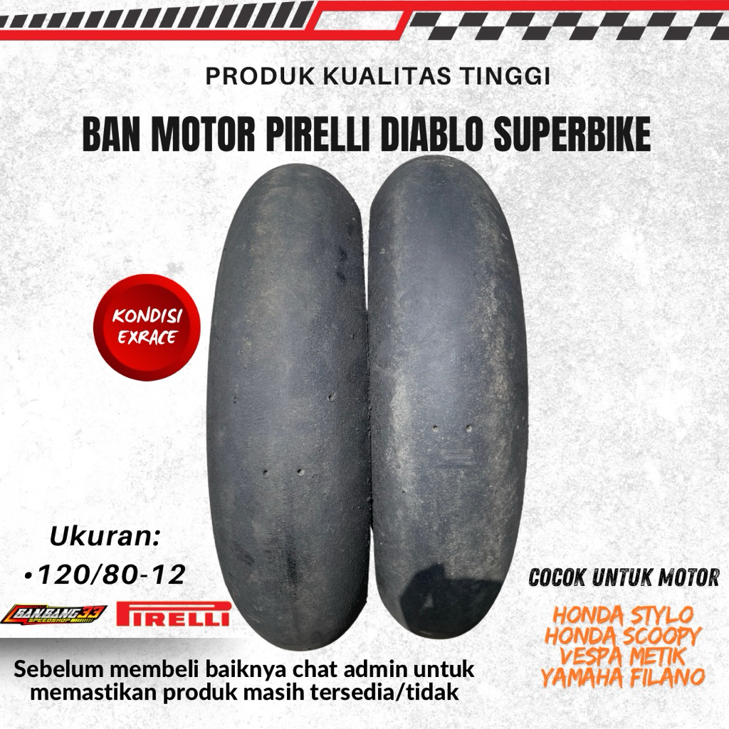 Ban Motor Vespa, Scoopy, Fazio Pirelli Diablo Super Bike 120/80 12 Tubeless (ExRace)