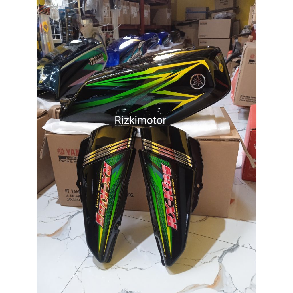 Tangki & Dop aki rx king tahun 2005 hitam list hijau original baru ygp sudah finishing clear+poles