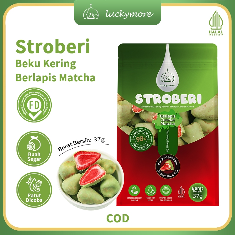 [Luckymore] HALAL Stroberi Beku Kering Renyah Berlapis Matcha 32g- Stroberi Beku Kering dengan Lapis