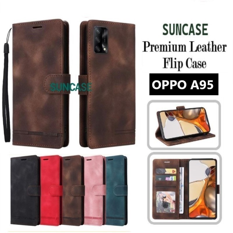 CASE OPPO A95 CASE LEATHER FLIP COVER WALLET STANDING DOMPET CASING