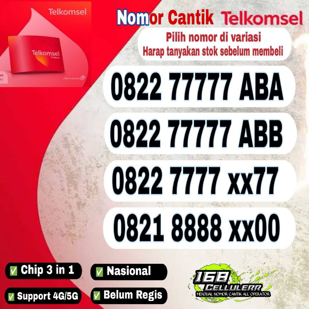 kartu perdana nomor cantik simpati Telkomsel 77777 ABA
