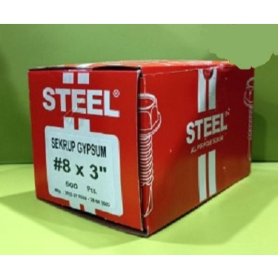 Sekrup Gypsum Steel 8x3 inch (7,5 cm) isi 500 skrup gipsum steel