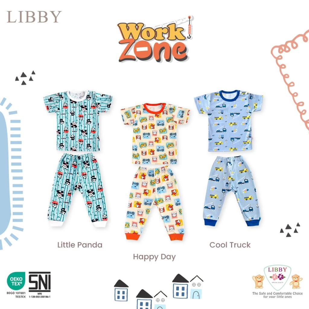Libby Setelan Oblong Pendek Panjang (kancing pundak) - Libby baju bayi - setelan anak -setelan libby