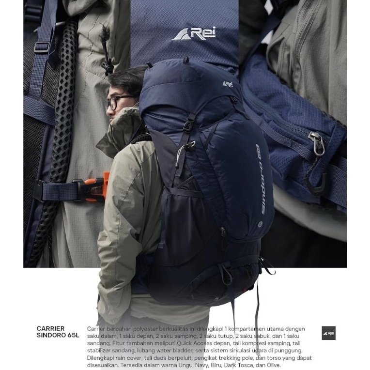 Tas carrier  arei sindoro 65L | include raincover | original arei outdoorgear
