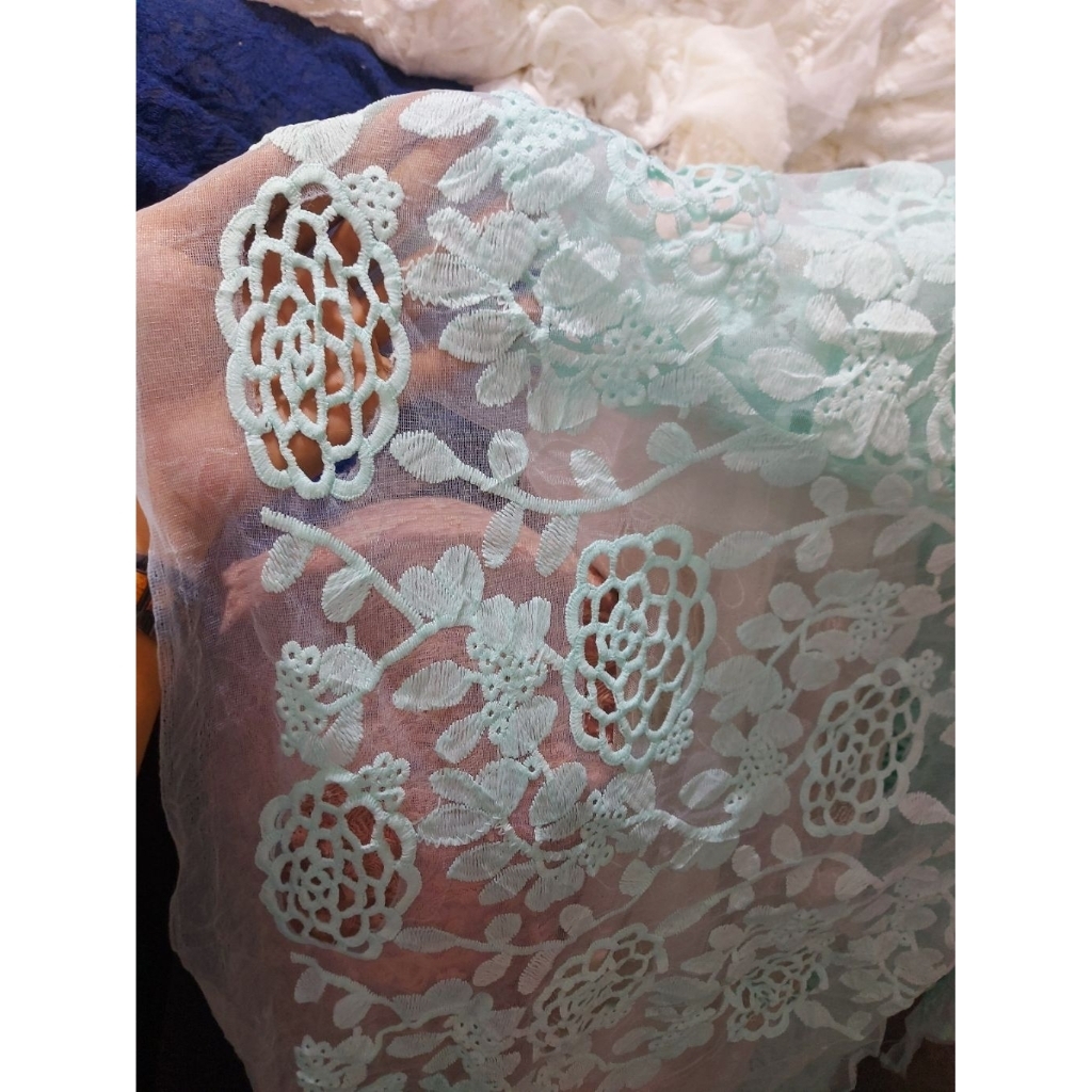 kain bordir Premium  - kain tile bordir original  - kain tile bordir meteran ( hijau mint  ) kt