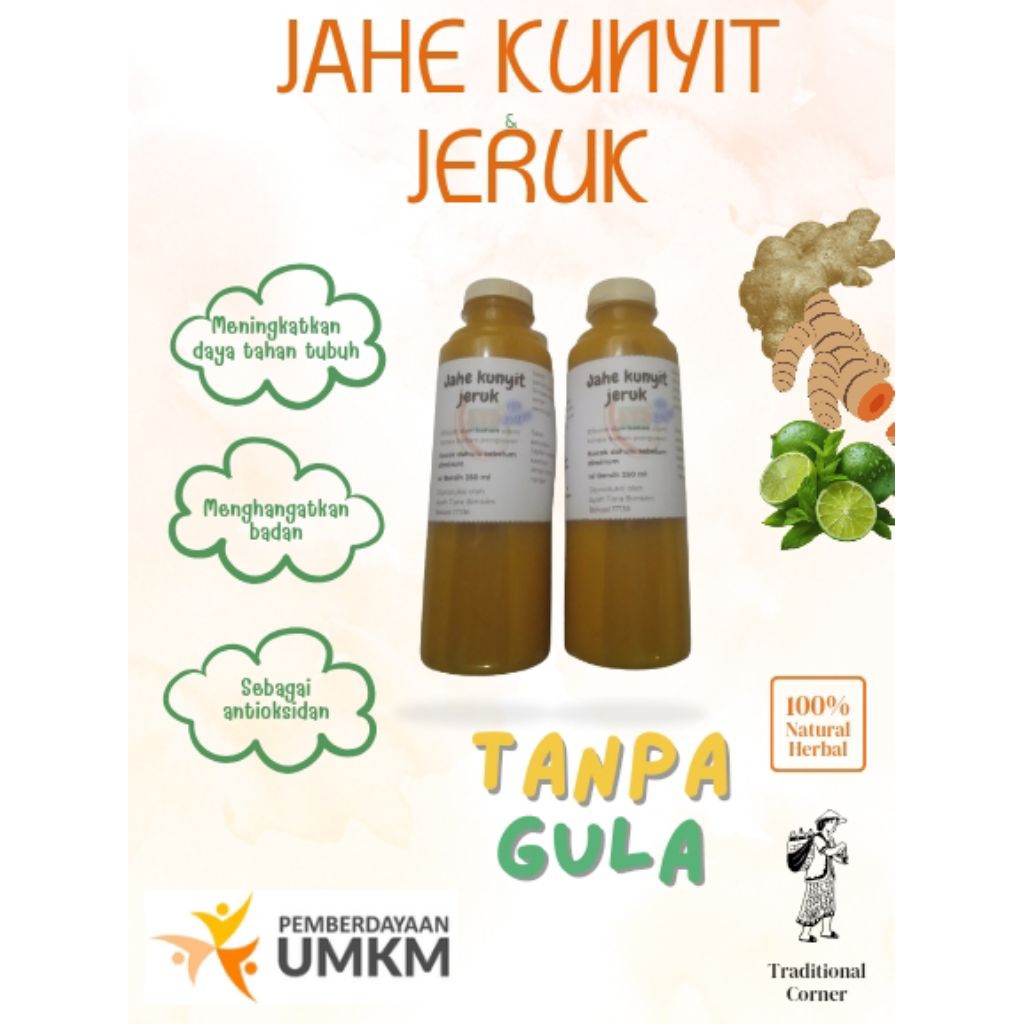 Jahe merah Kunyit Jeruk nipis TANPA GULA 250 ml.
