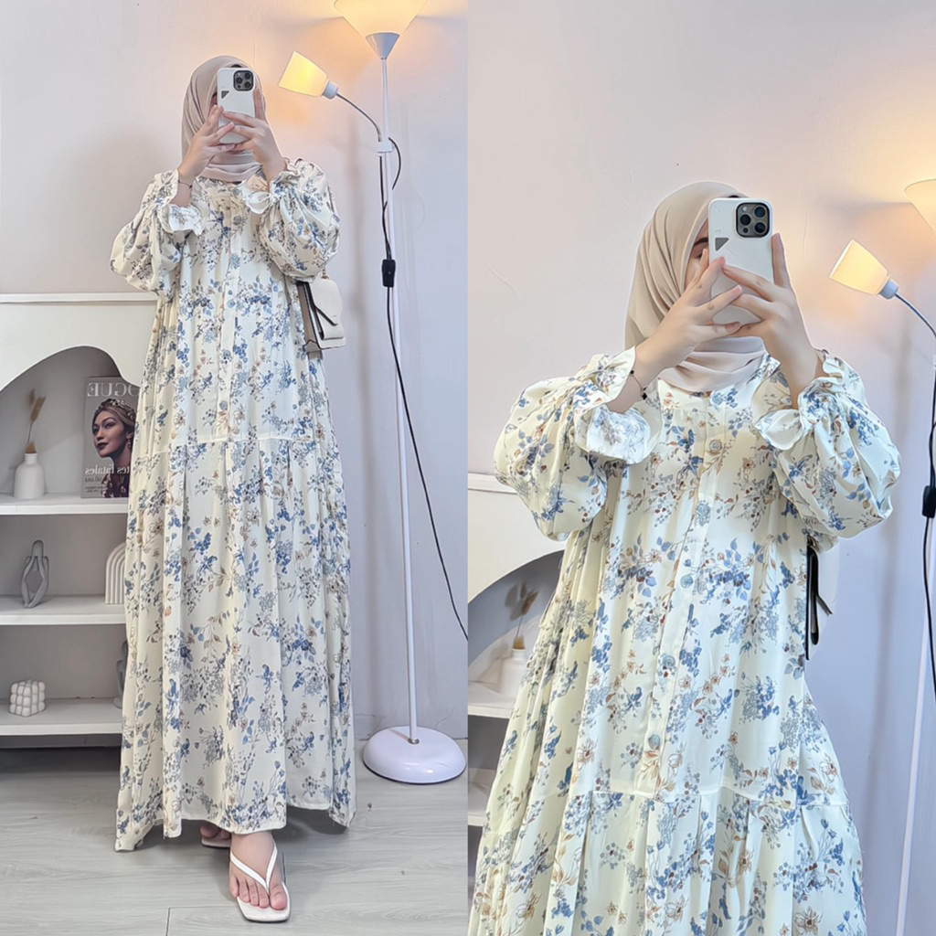 Gamis Dress Kekinian Resta Lengan Balon Rayon Premium Busui LD 120