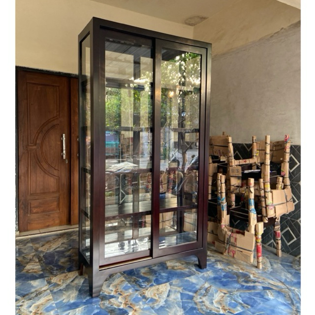 lemari pajangan kaca minimalis - lemari minimalis modern kayu jati