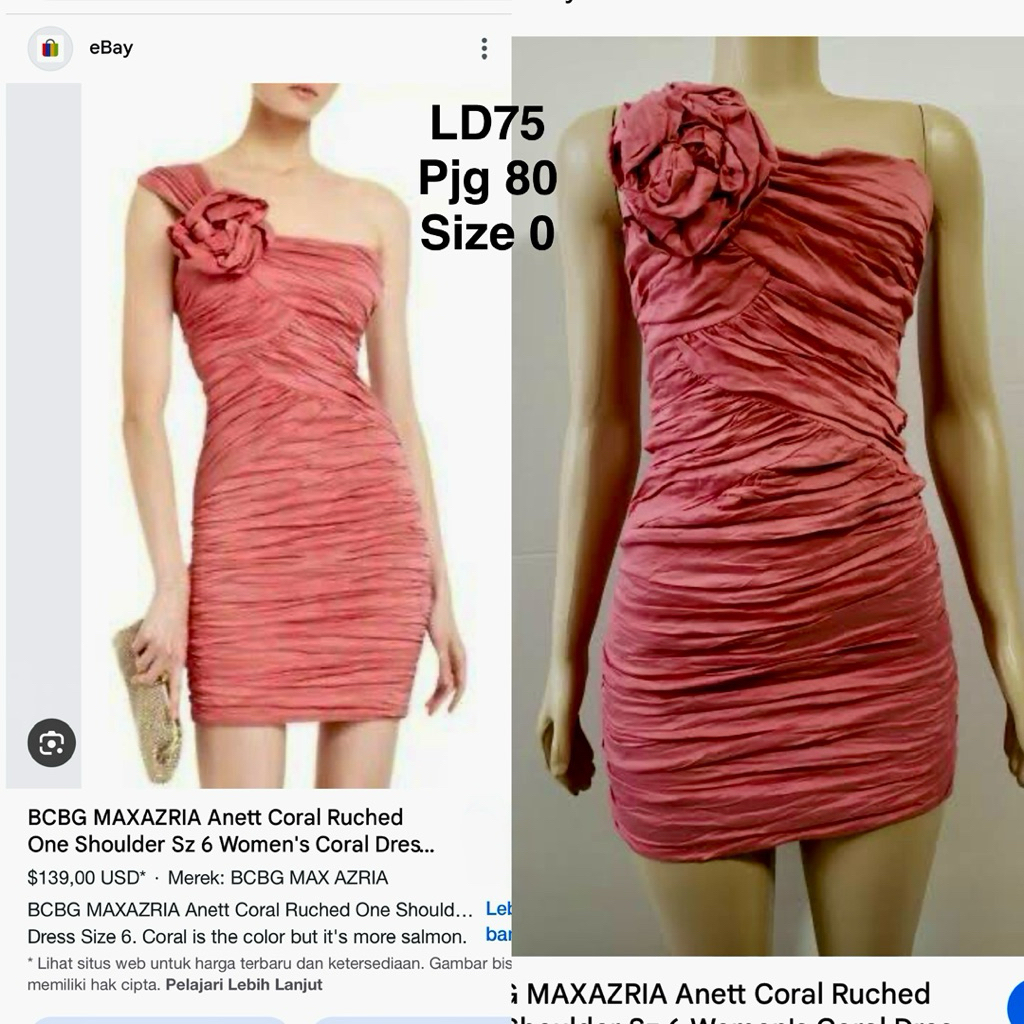 preloved branded original BCBG MAXAZRIA one shoulder ruched kini dress