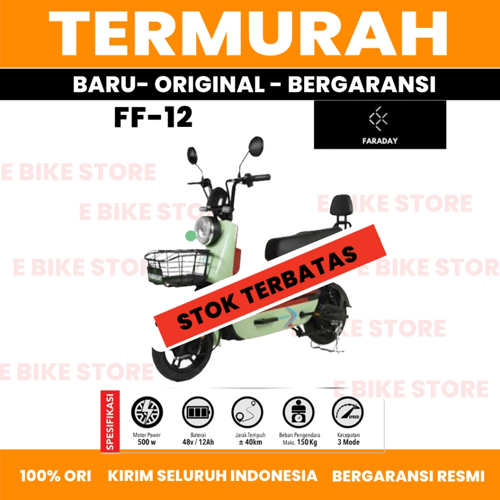 Sepeda Listrik FARADAY FF12  Watt Varian Green WHITE  Terbaru 2025 48V 12AH 500WATT