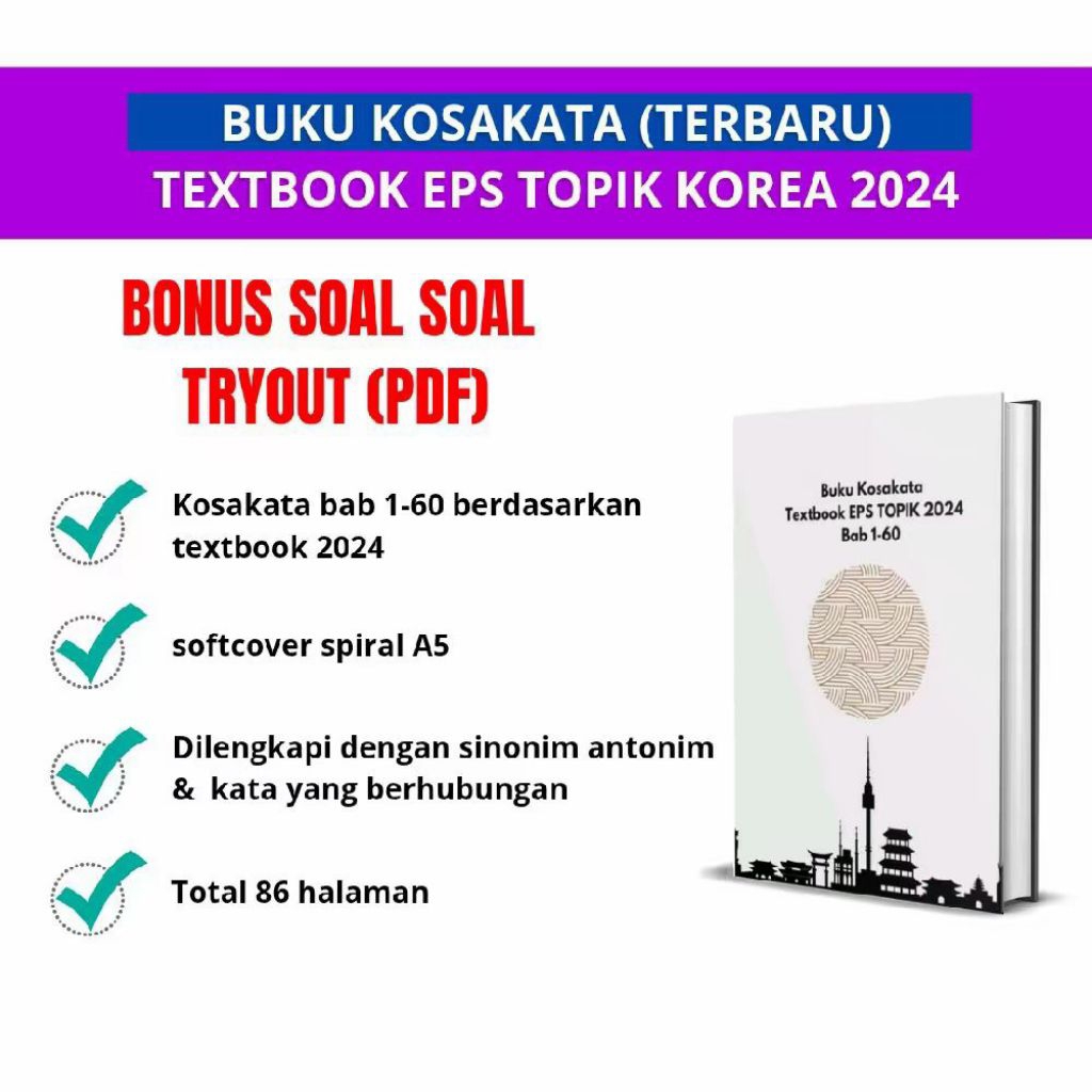 Buku Kosakata EPS TOPIK KOREA 2024 Bab 1-60 A5 Softcover Spiral - Rangkuman Textsbook Korea Terbaru 