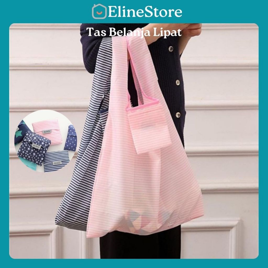 Tas Belanja Lipat Ramah Lingkungan Nylon foldable reusable shopping bag / TOTE BAG / Tas Lipat