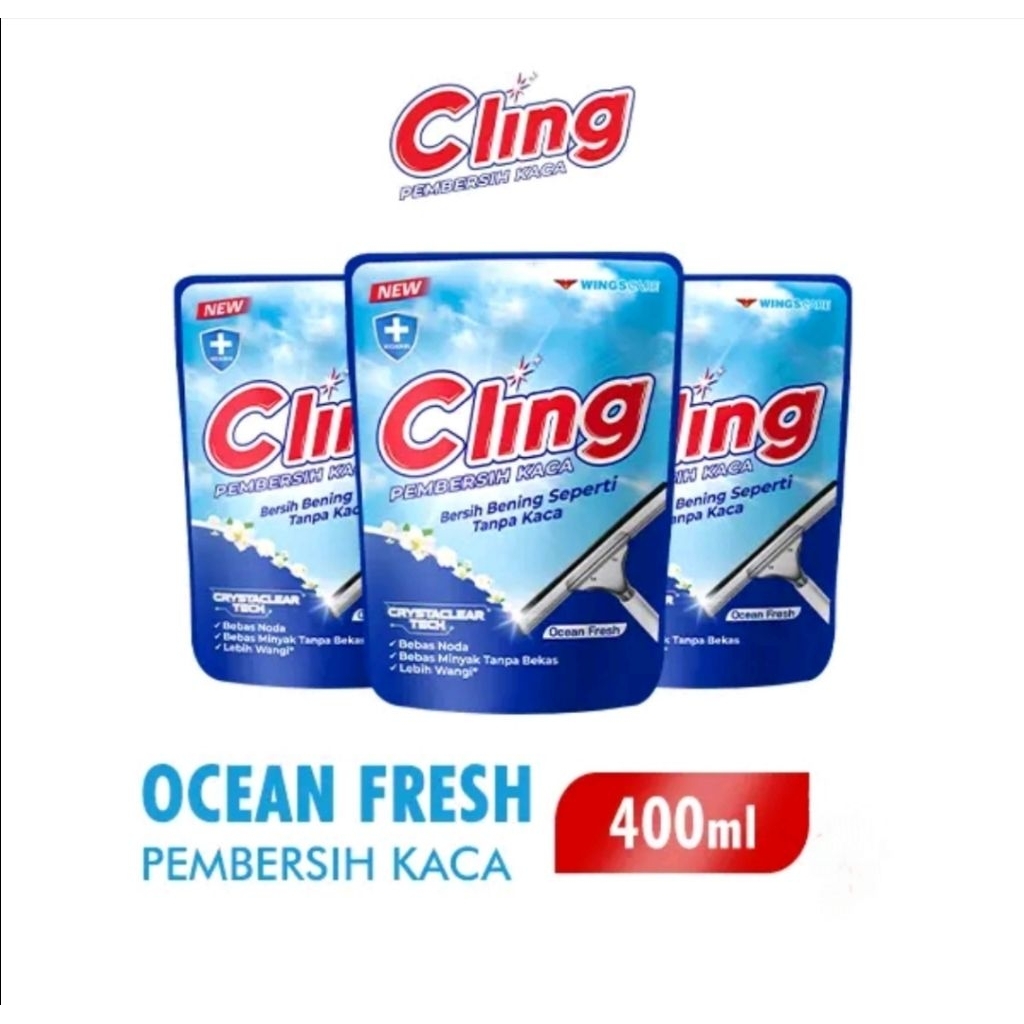 cling pembersih kaca ocean fresh 400ml / refill pembersih kaca 400ml