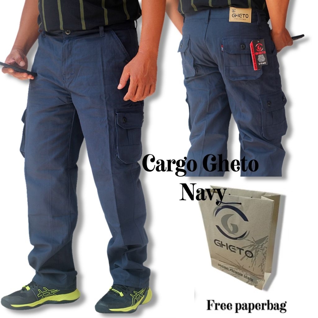 Celana Cargo standar pria navy