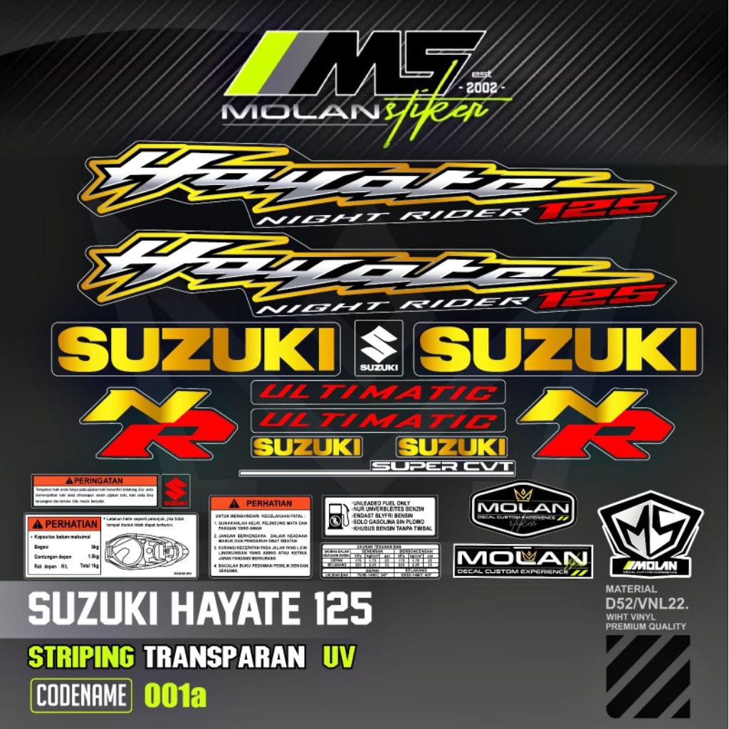 Decal Sticker Striping Variasi Transparan Uv Suzuki Hayate NR 1 Ultimatic Hayate Night Rider 1 Hayat