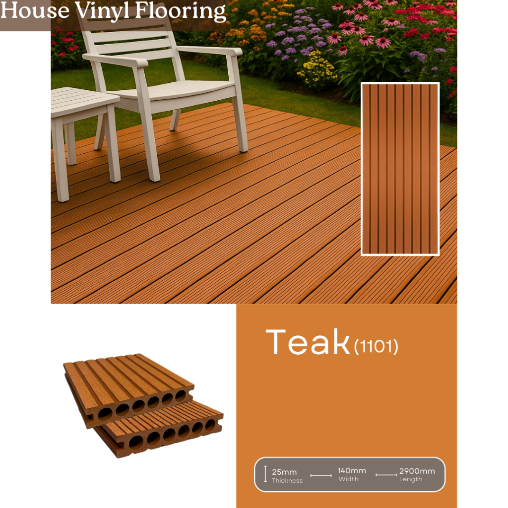 wpc Decking lantai Outdoor motif garis anti licin perbatang