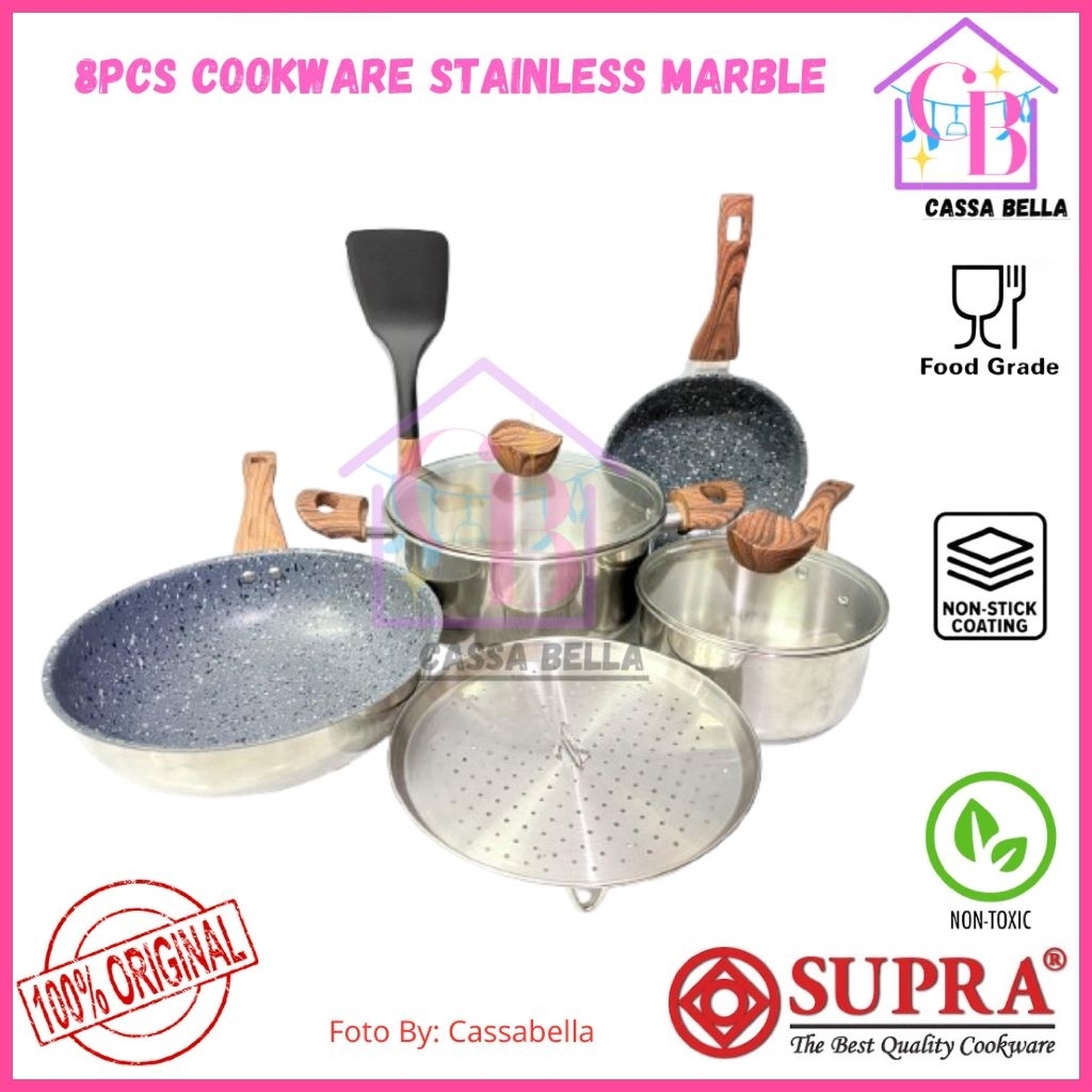 Panci Set SUPRA 8pcs Stone Stainless Marble / NEW Panci Stainless SUPRA 8pcs