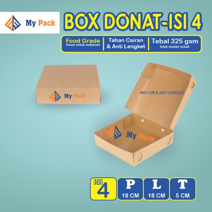 DUS BOX DONAT ISI 4 / ROTI / BROWNIES / KUE / DONUT / BOMBOLONI - BOX DONAT