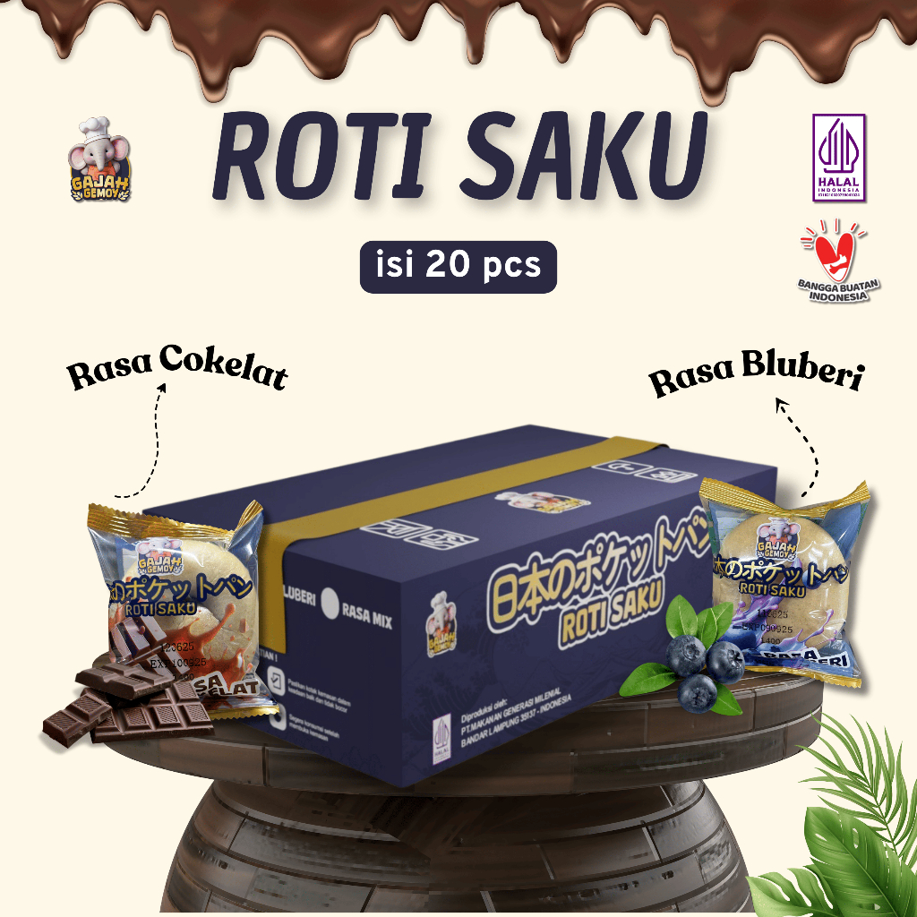 

Gajah Gemoy - Roti Saku Gajah Gemoy | Rasa Coklat dan Blueberry | Isi 20 Pcs | HALAL