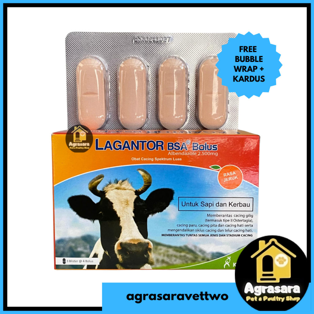 LAGANTOR BSA isi 1 Tablet (Kemasan Blister) -  Obat Cacing Sapi Paling Ampuh Rasa Jeruk