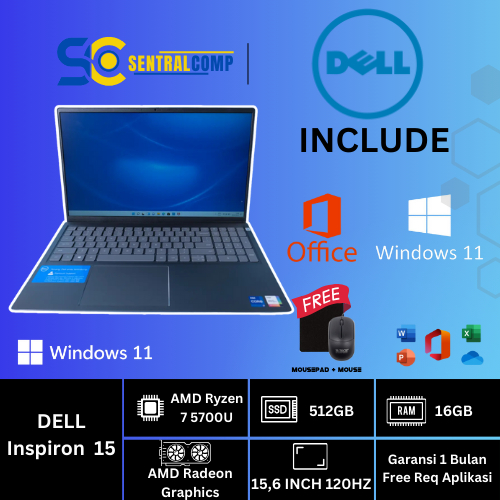 DELL INSPIRON 15 AMD Ryzen 7 5700U 16GB/512GB 120HZ GAMING LAPTOP