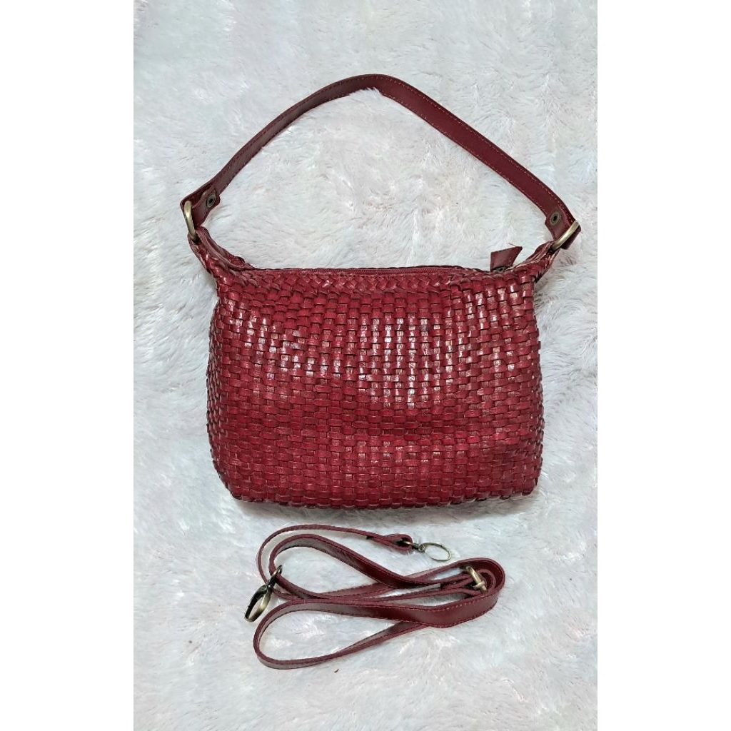 Tas hobo anyam kulit asli/kulas maron/limited