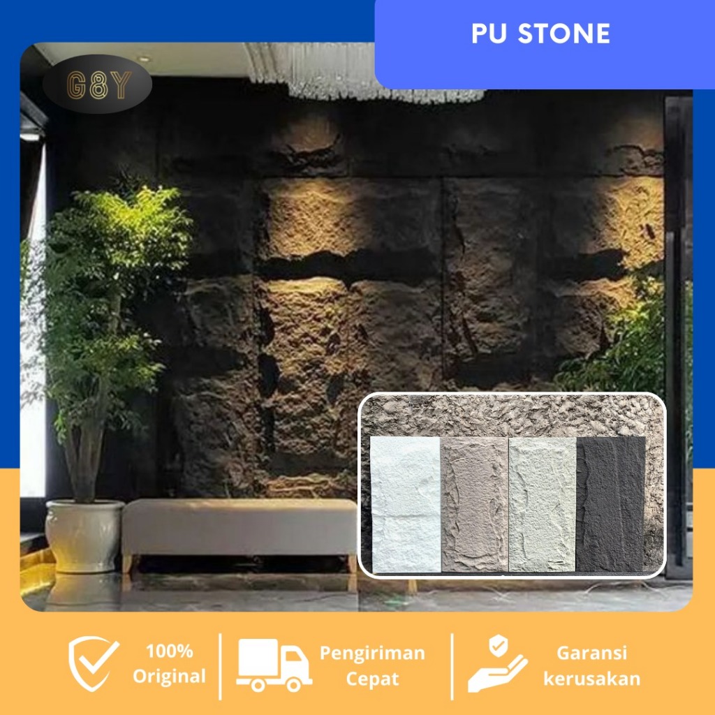 PU Stone Panel Batu Alam 3D Dinding Estetik 60x120cm Desain tekstur natural untuk Interior