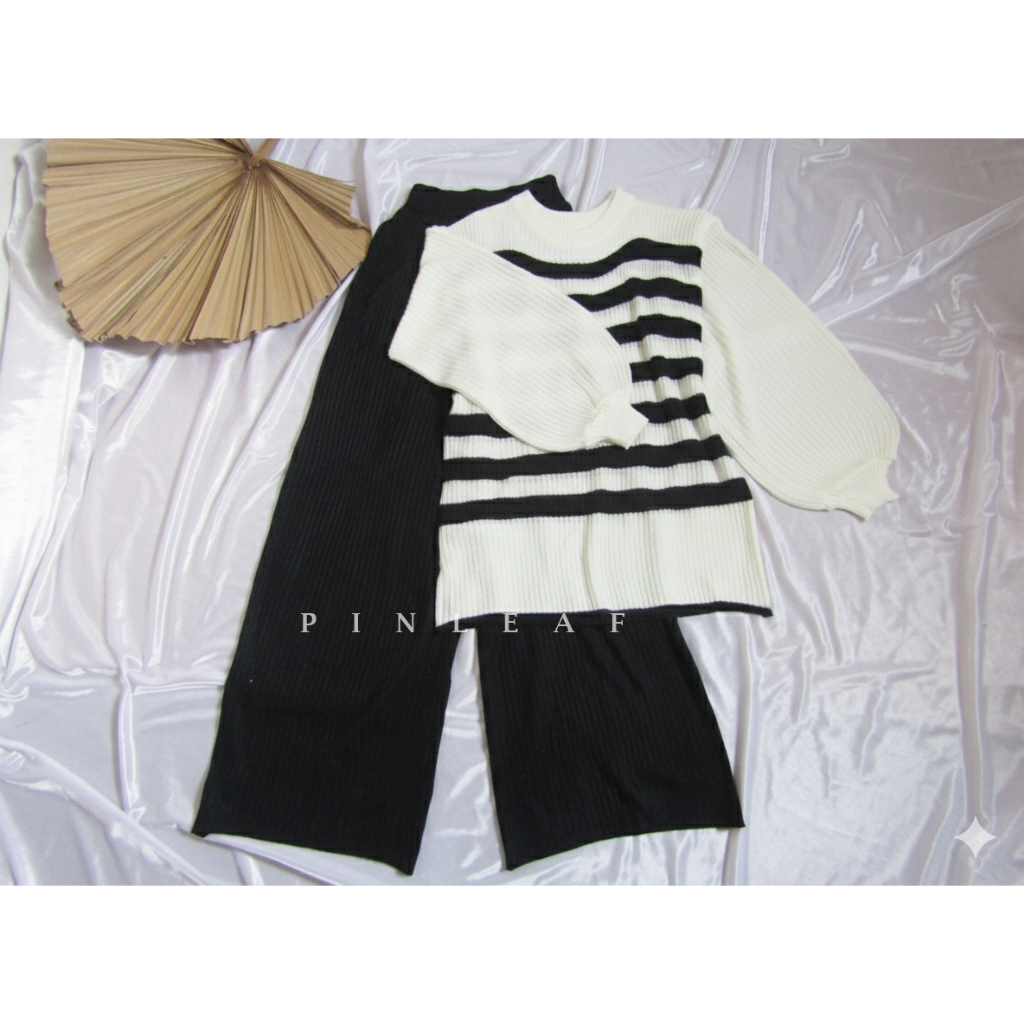 ONE SET CELANA KULOT + YUKI BLOUSE KNIT LENGAN BALON/SETELAN RAJUT