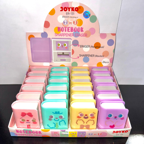 

(1 BOX / 24 PCS) Notebook Sharpener Eraser 2 in 1 Rautan dan Penghapus Joyko ER-131