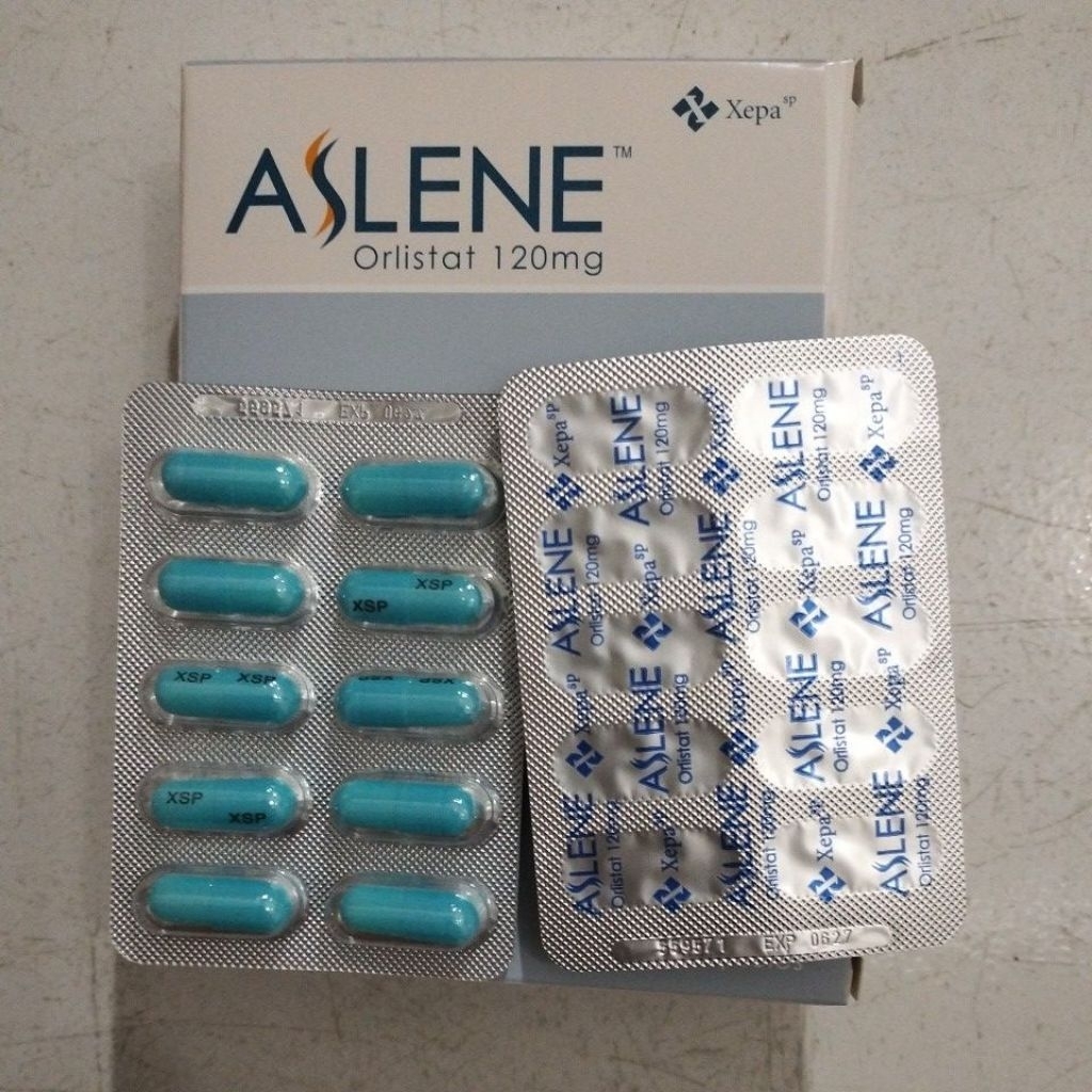 aslene orlistat 120mg ECER 1 STRIP 10 KAPSUL penghancur peluntur lemak obat diet