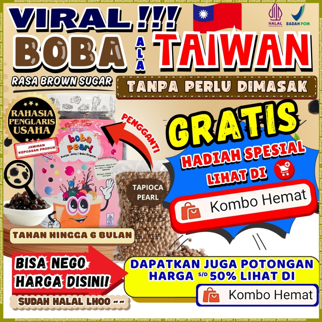 

BobaTapiocaPearlSiapSajiKombinasi DRIPP Bubuk Minuman Powder Drink - Boba Pearl Brown Sugar 500 Gram | Cocok Untuk Semua Jenis Minuman