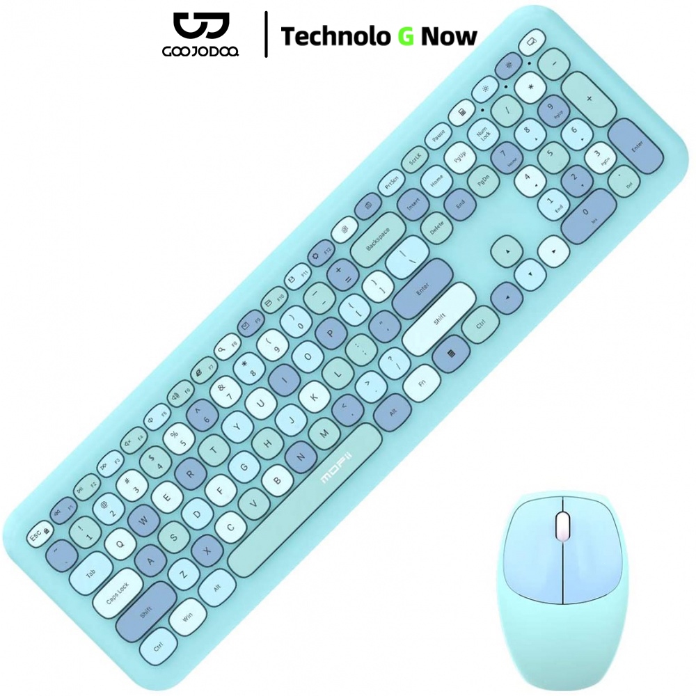 Goojodoq Wireless Keyboard And Mouse Set Round Mixed Color 2.4 Ghz Wireless Cute For Laptop PC
