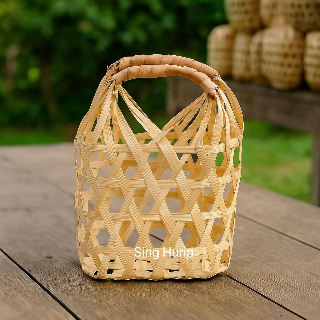 keranjang toples tabung - tas bambu kecil - tas toples sambal - tas toples madu