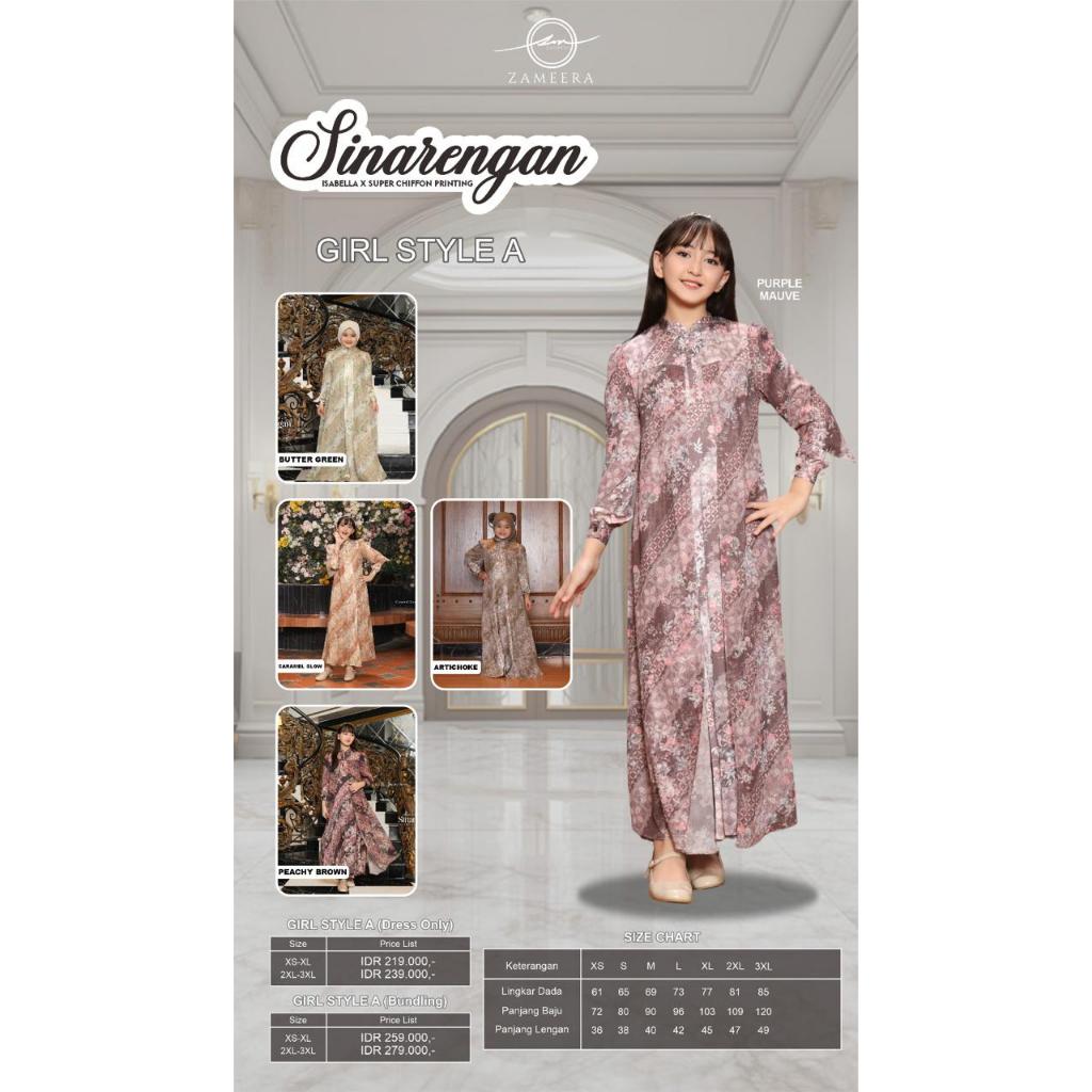 PO SINARENGAN GIRL STYLE A + SCARF by Zameera Ori Terbaru, Gamis Anak, Gamis Free Scarf, Gamis Sarim