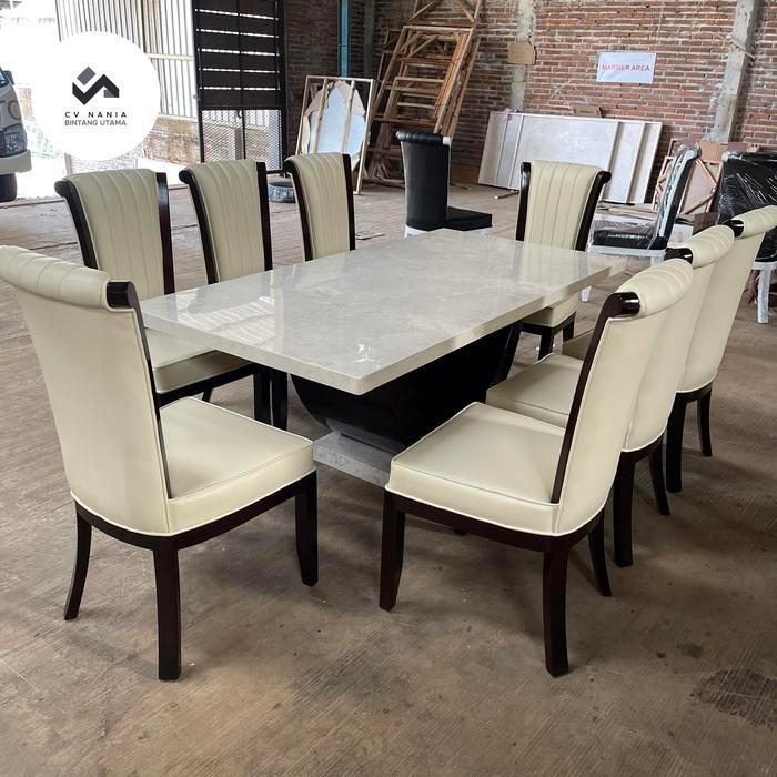 Set meja makan marmer stella kursi 8pcs