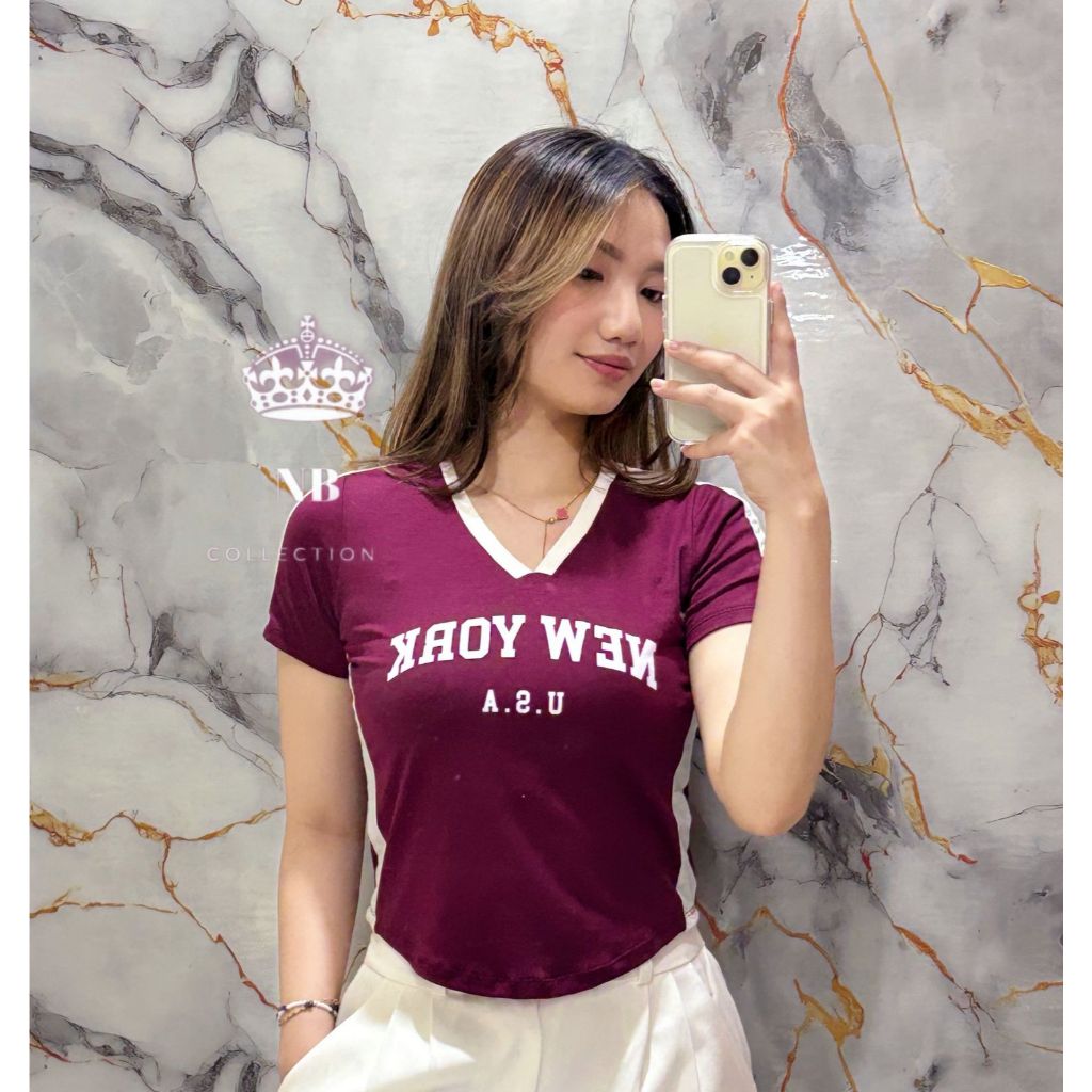 Kaos Crop Top V Neck Terbaru Lengan Pendek Wanita Kaos  Wanita Atasan Wanita Kaos Vneck Crop Tee Kom