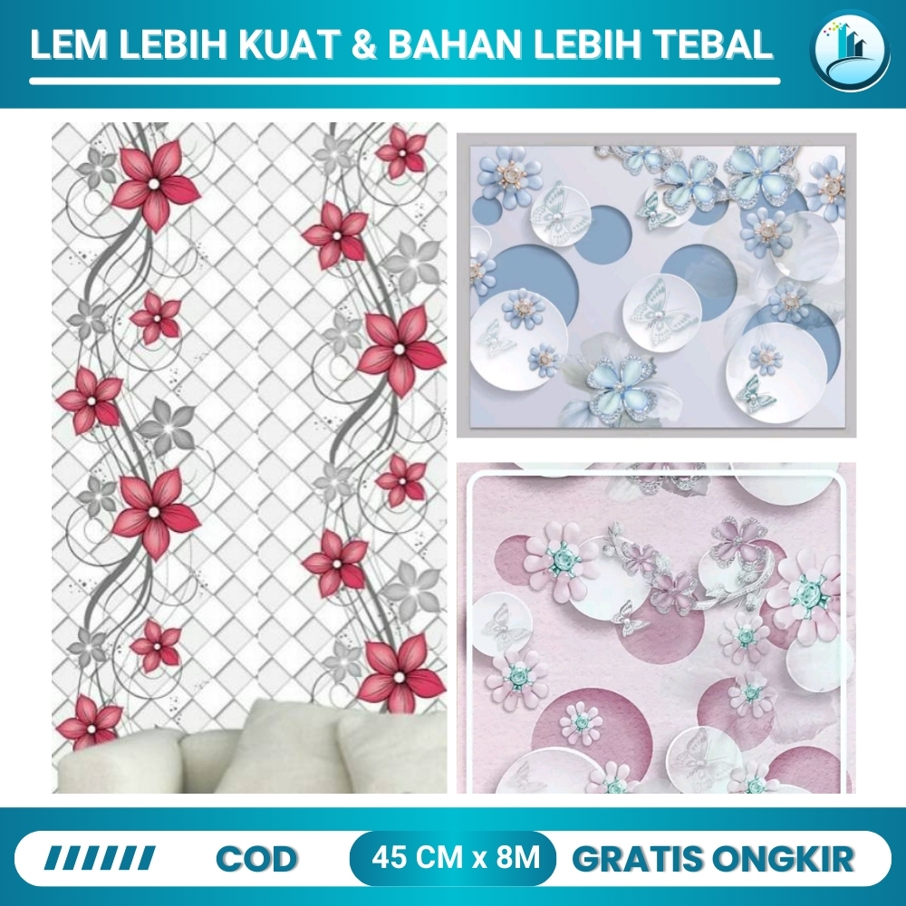 Wallpaper Stiker Dinding Rumah Walpaper Dinding Wallstiker Kamar Tidur Aesthetic 3D Motif Bunga